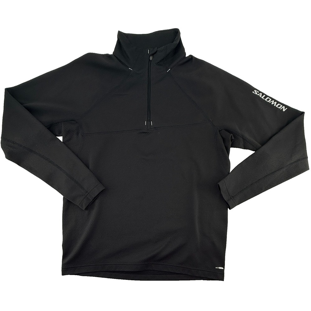 Salomon 1/4 Zip Pullover Mens Small Black Performance Running Hiking Lightweight